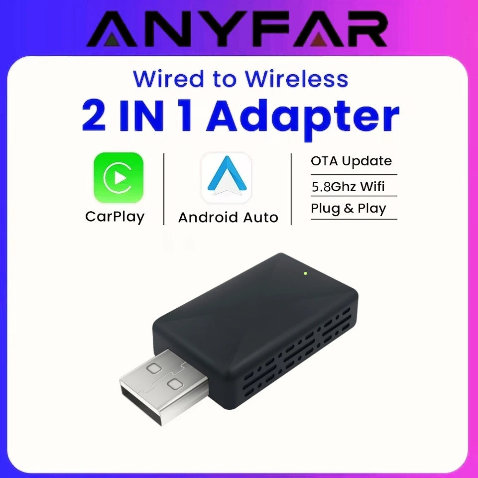 2026 Anyfar 2 in 1 Wireless CarPlay Adapter&Android Auto Wireless Adapter 5Ghz WiFi USB Plug Play CarPlay Wireless