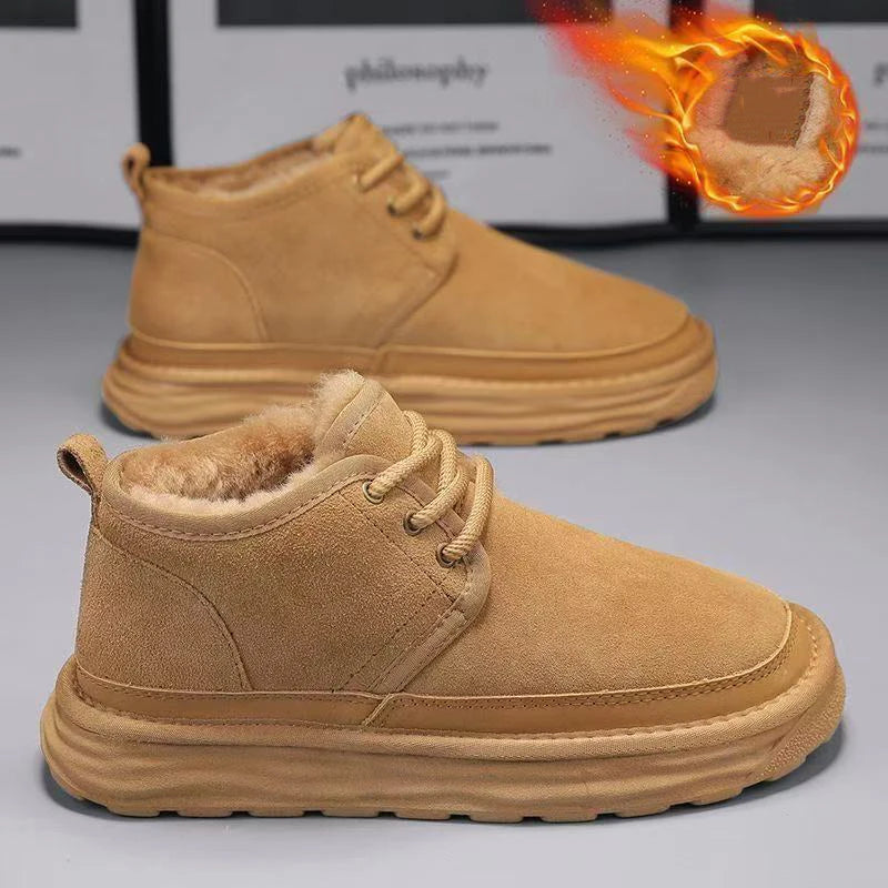 New Winter Snow Boots Men Plush Warm Men Boots Suede Leather Ankle Boot Comfortable Light Couple Cold Protection Sneakers