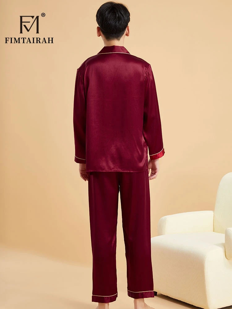 Fimtairah Real 19MM 100% Mulberry Silk Pajamas Men's Autumn  Hangzhou Solid Color heavy Silk Home Wear Men's