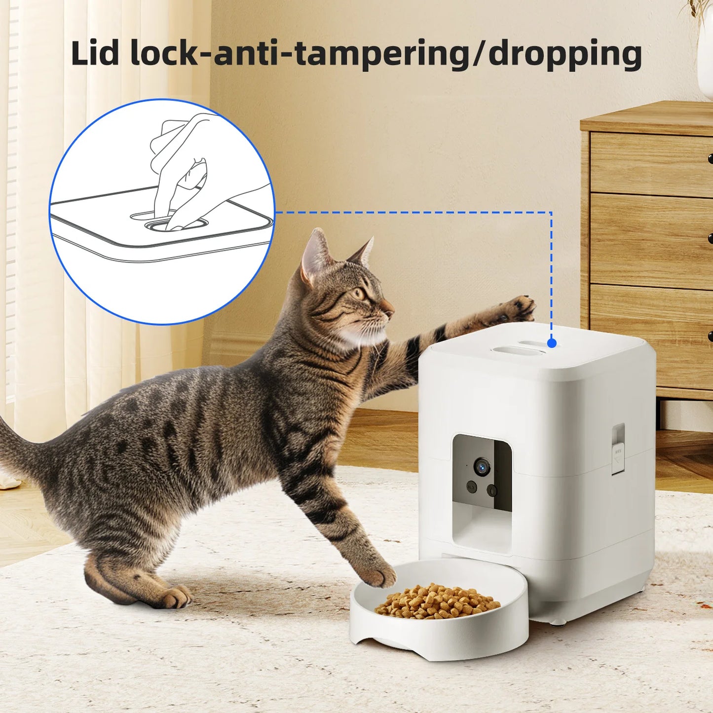 Cat Automatic Feeder With Camera, Video Dog Automatic Feeder, APP Controlled Feeding Smart Pet Feeder, 2L Cat Food Distributor