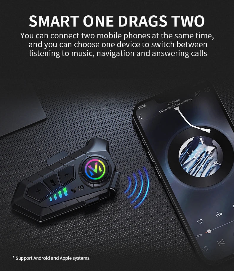 Y10 Motorcycle Helmet Headset Stereo Voice Control Bluetooth 5.3 Hands Free Call IPX6 Waterproof 1000mAh With Ambient Light
