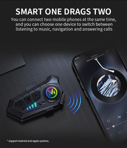 Y10 Motorcycle Helmet Headset Stereo Voice Control Bluetooth 5.3 Hands Free Call IPX6 Waterproof 1000mAh With Ambient Light
