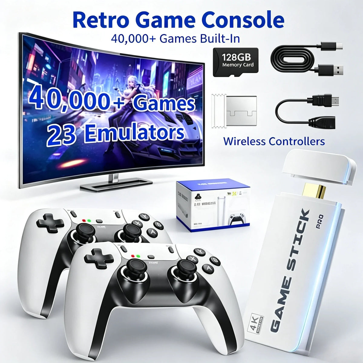 M15 4K TV Game Stick 64GB Retro Video Game Console, Built-in 4000+ Retro Games, 2.4G Wireless Game Controller, Supports 20+ Emulators