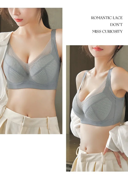 Top Up Minimizer Bra for Womens Full Coverage Anti Sagging Soft Cups Underwear Female Mesh Large Size Push Up Bras Lingerie