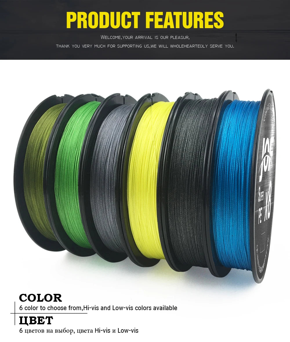 JOF X8 Strong 300M 500M 100M 8 Strand Weaves PE Braided Fishing Line Multifilament 8 Braid Wire 12LB 20LB 40LB 60LB 80LB 100LB