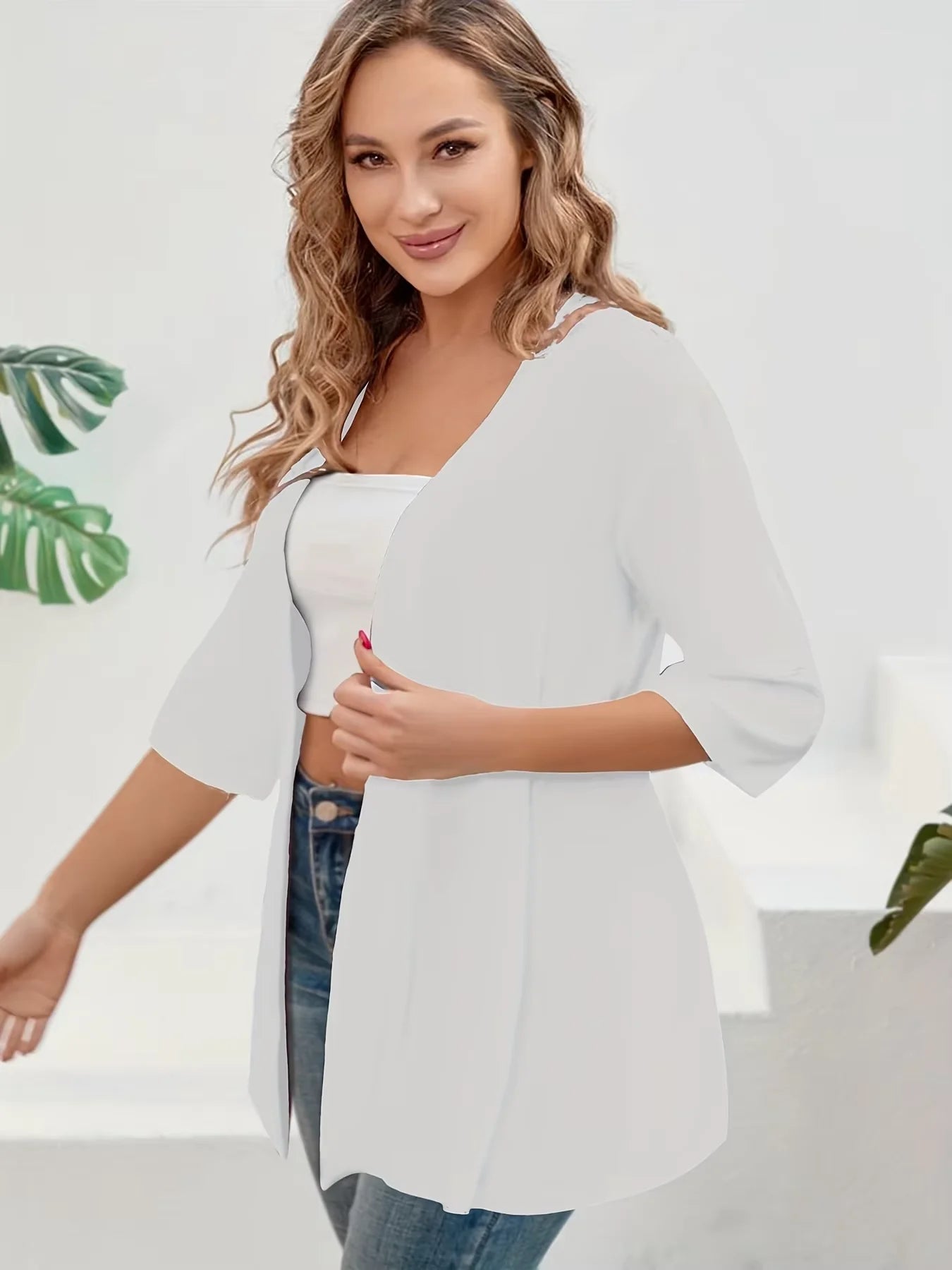 Elegant plus Size Women's Cardigan Half Sleeve Medium to Long Light Elastic Autumn Winter Fashion for Europe And America