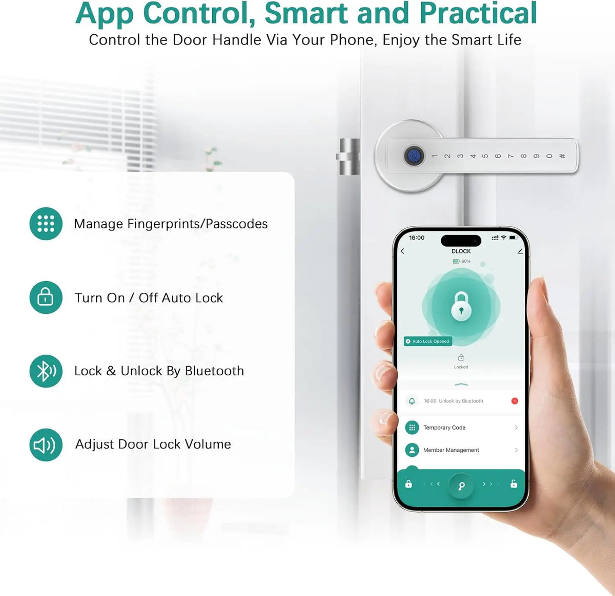F3H smart dörrhandtag med fingeravtryck, kod och Tuya-app