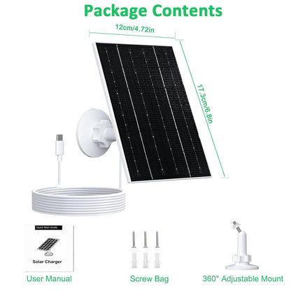 10W 5V Solar Battery Charger For Security Camera Portable Solar Power Panel With Micro USB Type-C Output Solar Panel Charger Kit