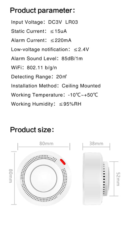 Tuya Smart WiFi Smoke Sensor Fire Protection Smoke Detector 85dB Sound Security System Firefighters  Smartlife APP Control