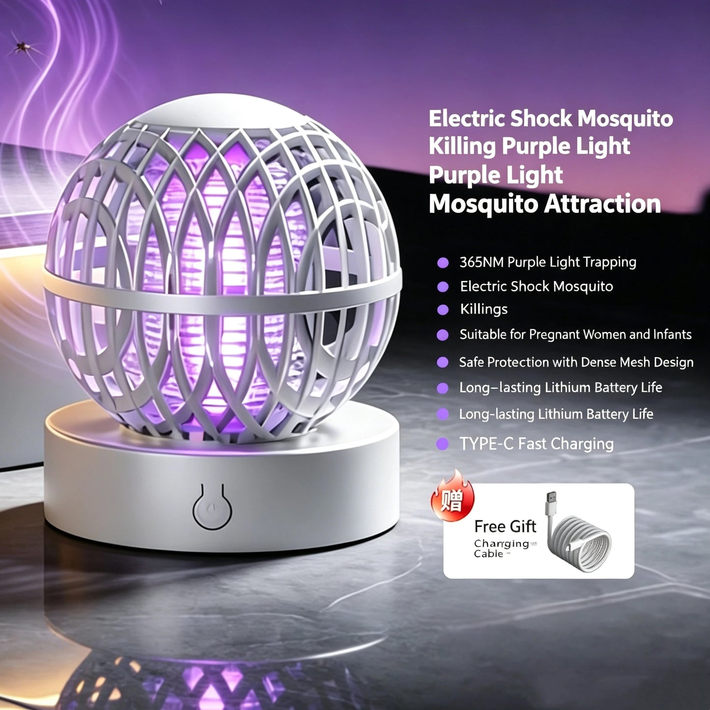 Portable Electric Mosquito Killer Lamp USB UV Light Insect Trap Indoor Home Bedroom Mute Bug Zapper Mosquito Repellent Light