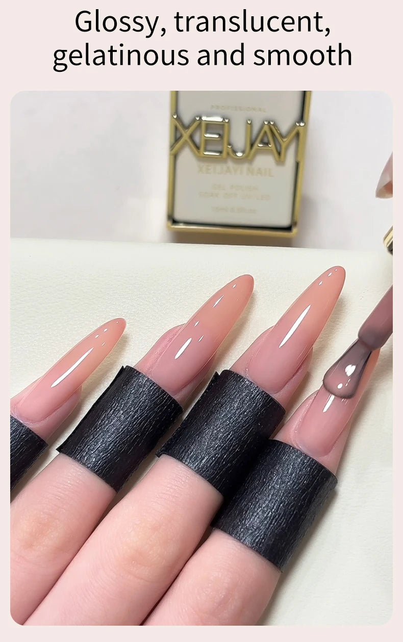 1/6Pcs 15ml Jelly Ice Nude Peelable Polish, UV/LED - Set, Formaldehyde - Free. Oval, Glossy. Good for Salon & DIY
