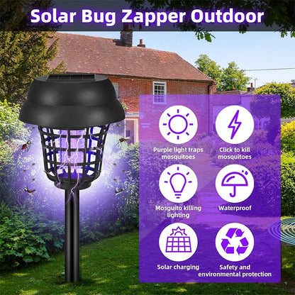 Solar and Electric Shock Mosquito Repellent Lamp Waterproof Bug Zapper 2Mode LED Light for Outdoor Garden Lawn Camping Villa Use