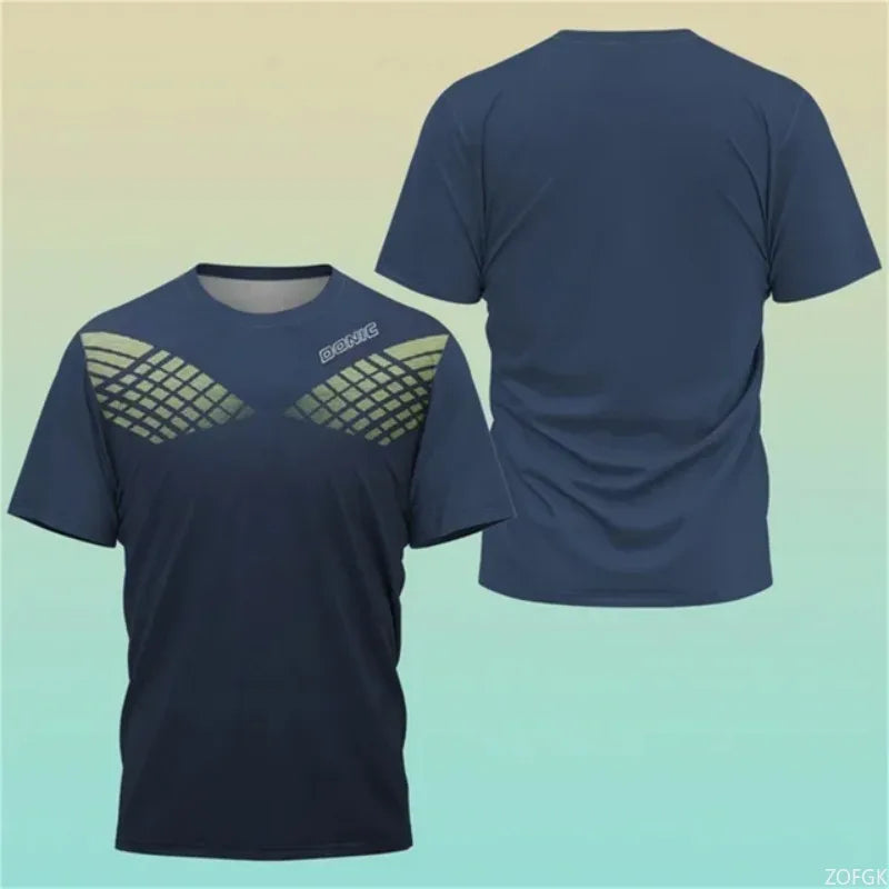 New Hot 3D Printing Boutique Table Tennis Shirt Training T-shirt Sweat Absorption Comfortable Top Badminton Sport Round Neck O N