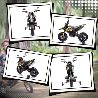 Elmotorcykel för barn 12 V med stödhjul, LED-ljus och USB