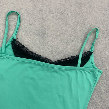 Dam Y2K Spets Camisole – Cinched Waist Ärmlös Sexig Sommar Festival, Grön S–L