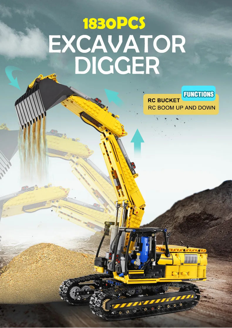 Mould King 13112 Technical Car Toys The MOC-2513 APP&RC Motorized Excavator Model Building Blocks Bricks Kids Christmas Gift