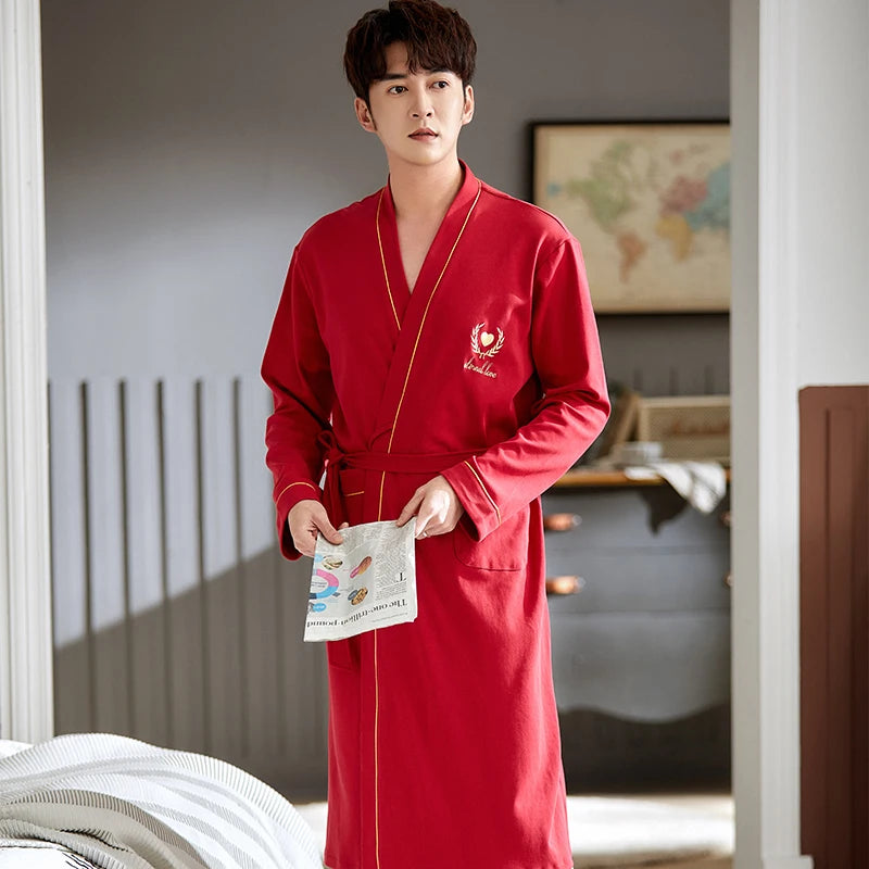 Herr Badrock Lång Kimono – 100% Bomull Rutig Höst, 6 Motiv M–4XL