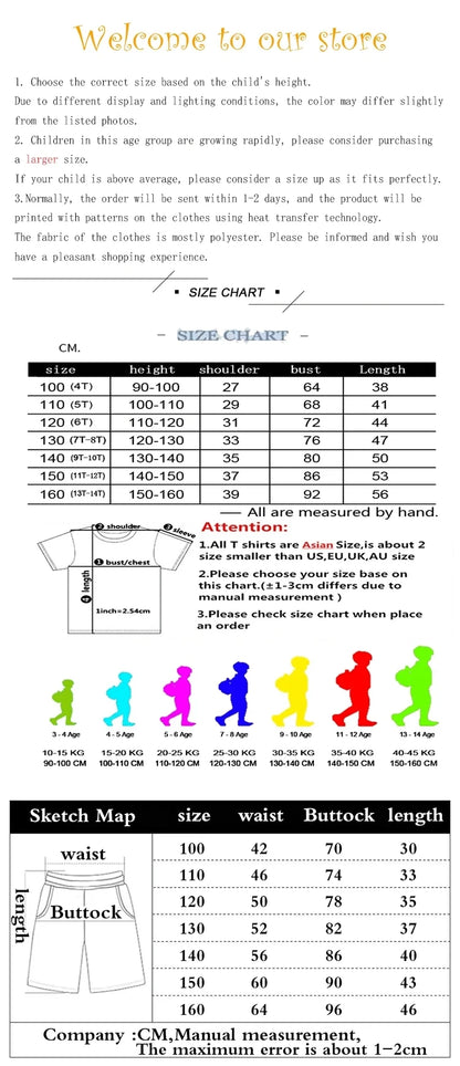 New Children Letter-Print Summer T-shirt Boy Girl Toddler3-12Years Short-Sleeved+Shorts Charming Casual Fashion Sports Brand Set