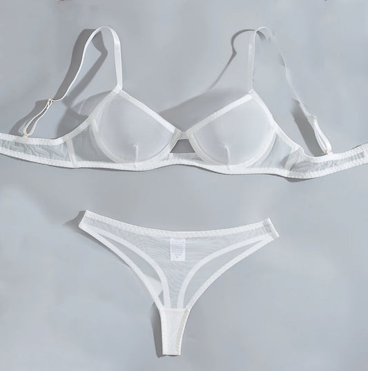 Sensuell Spets Lingerie Set – Tunn Genomskinlig BH & Trosor, 3 Färger S–2XL