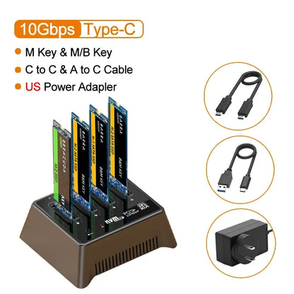 MAIWO 4 Bay M.2 SATA NVMe Docking Station 10Gbps M2 NVME NGFF SSD Case USB3.1 Type-C Gen2 External Hard ssd box with Cooling Fan