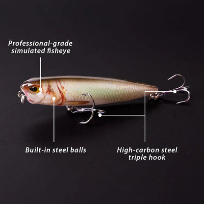 Hanlin Popper 6.5cm/2.56in/5.5g Topwater Baits Walk The Dog Rattle Wobble Fishing Lures Floating Hard Plastic Bass Tackle