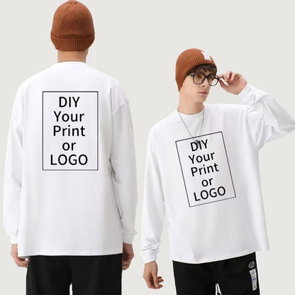 Unisex Långärmad T-Shirt 2026 – 260g Bomull DIY Logotryck Casual Personlig Present Vit & Svart M–XXL