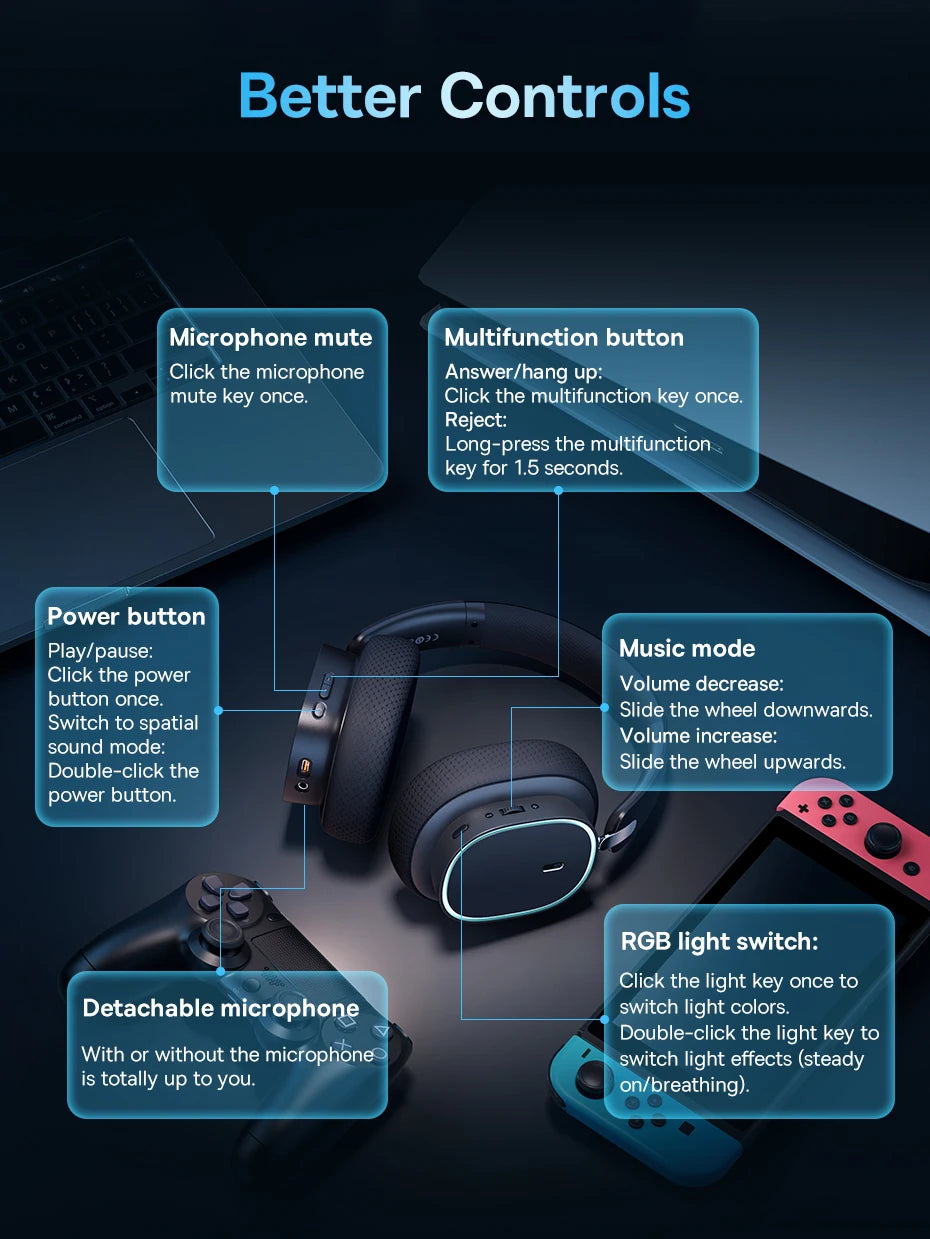 Baseus GH02 Trådlösa Gaminghörlurar med Mikrofon