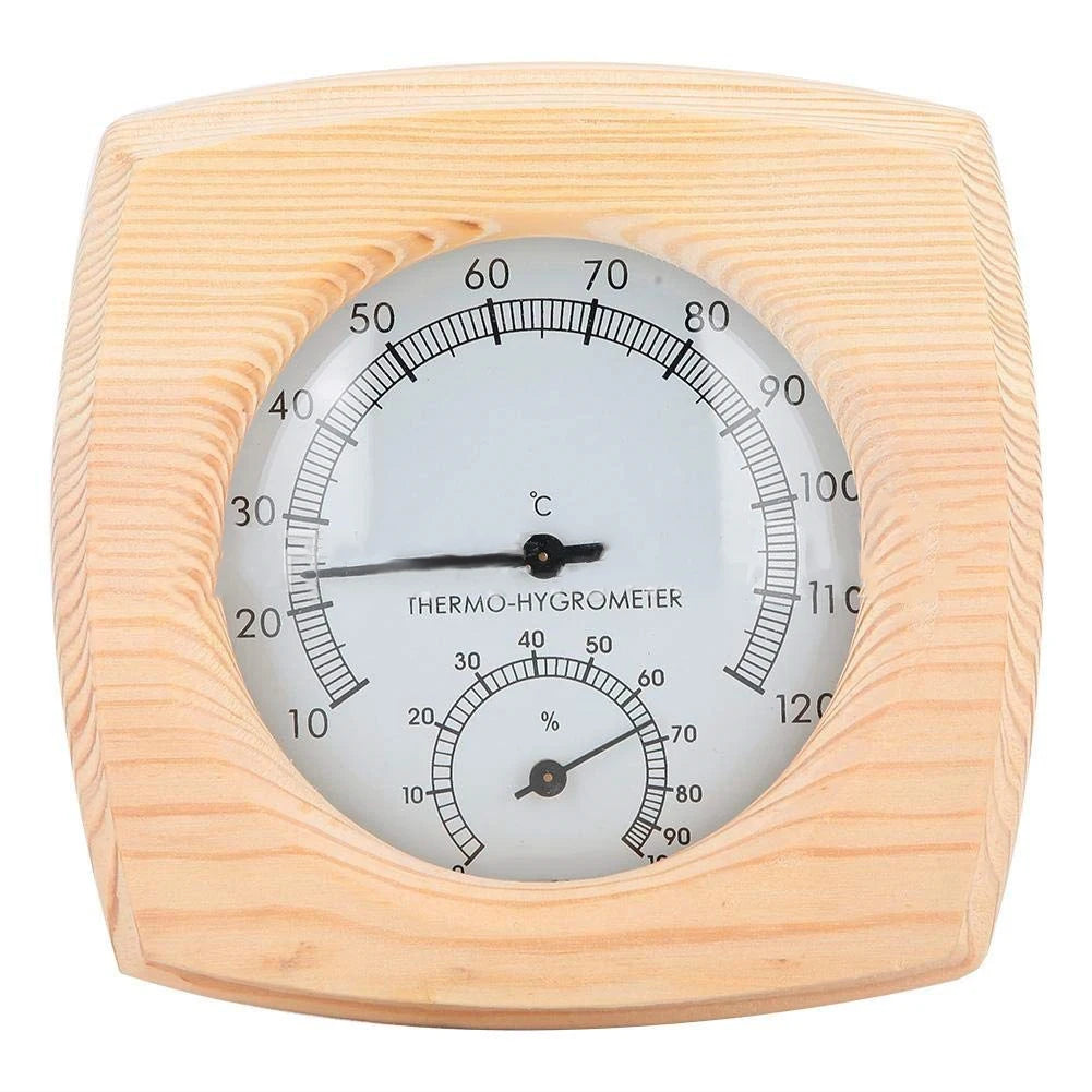 140 mm termometer och hygrometer i trä för bastu