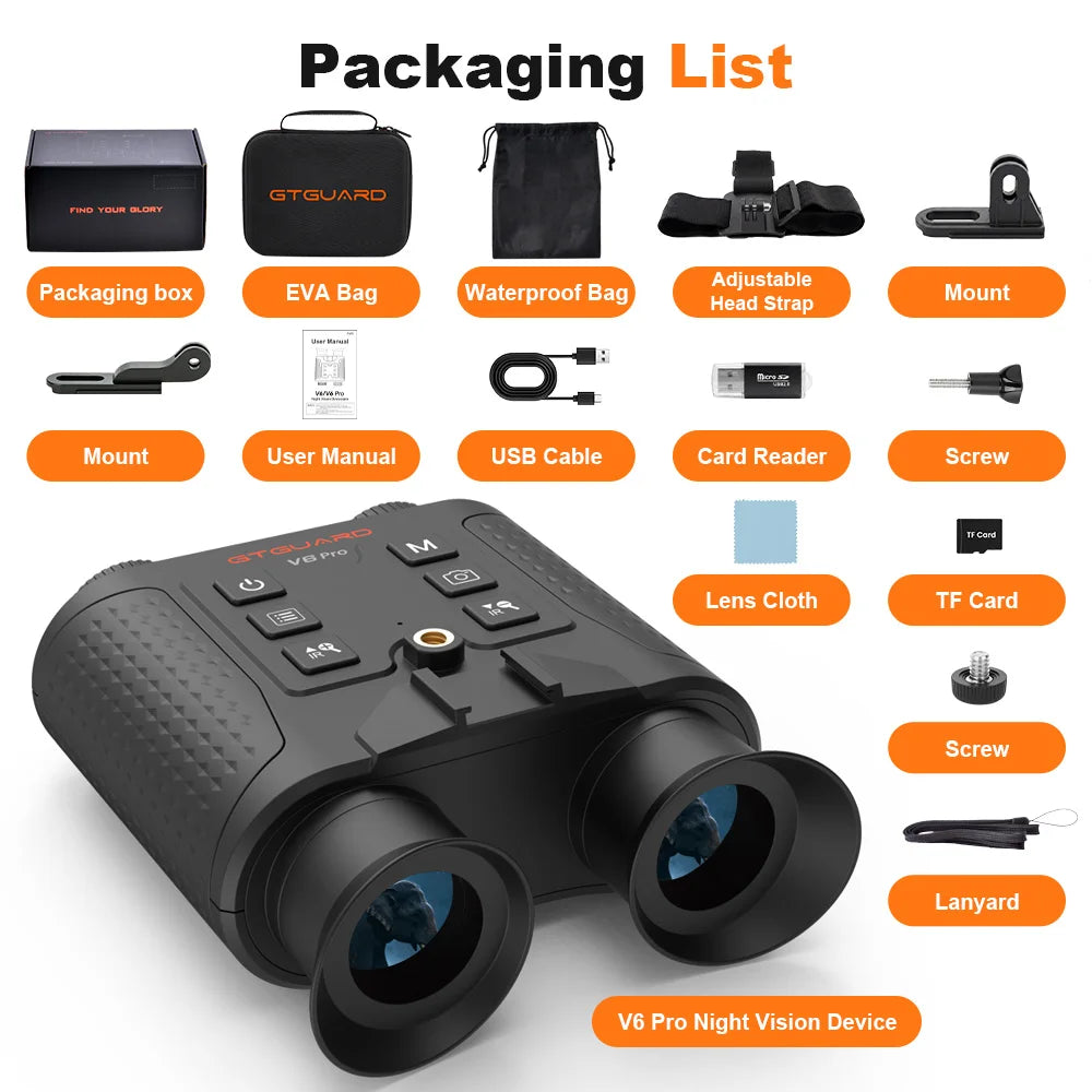 GTMEDIA V6 PRO Infrared 4K Night Vision Binoculars Goggles 8X Digital Zoom 300M Full Darkness Photo&Video Telescope for Hunting