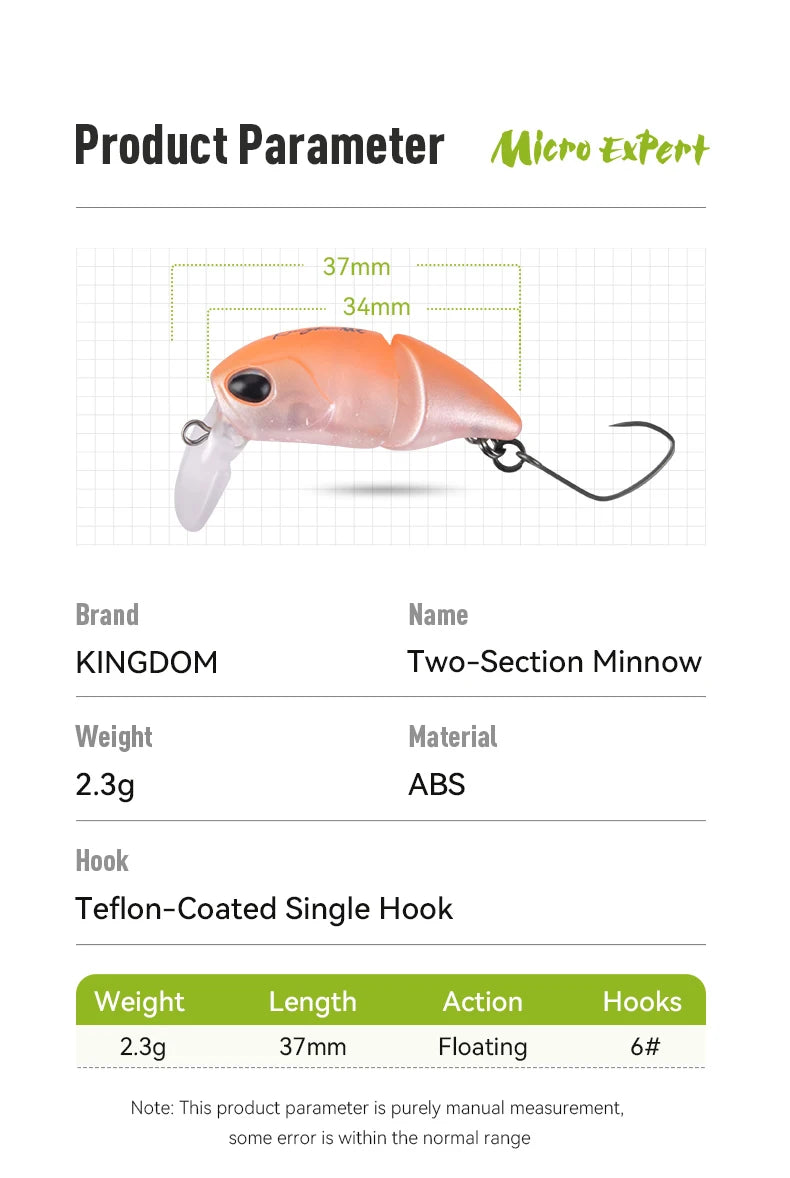 Kingdom Micro Expert Fishing Lure 2.3g 37mm Jointed Floating Minnow Artificial Hard Bait Swimbait Topwater Crankbait Trout Lure