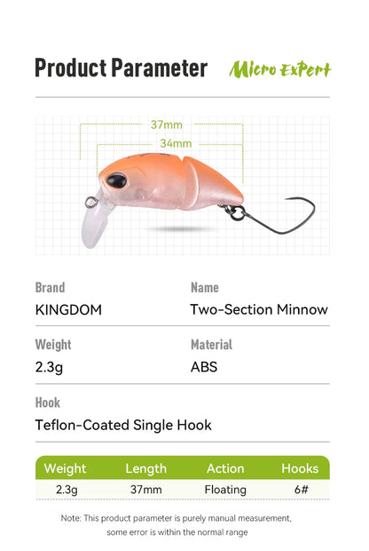 Kingdom Micro Expert Fishing Lure 2.3g 37mm Jointed Floating Minnow Artificial Hard Bait Swimbait Topwater Crankbait Trout Lure