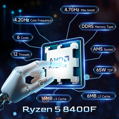 AMD Ryzen 5 8400F DDR5 6-Cores 12-Threads 4.7GHz New PCIe 4.0 Desktop computer CPU processor with Socket AM5 R5 8400f but no fan