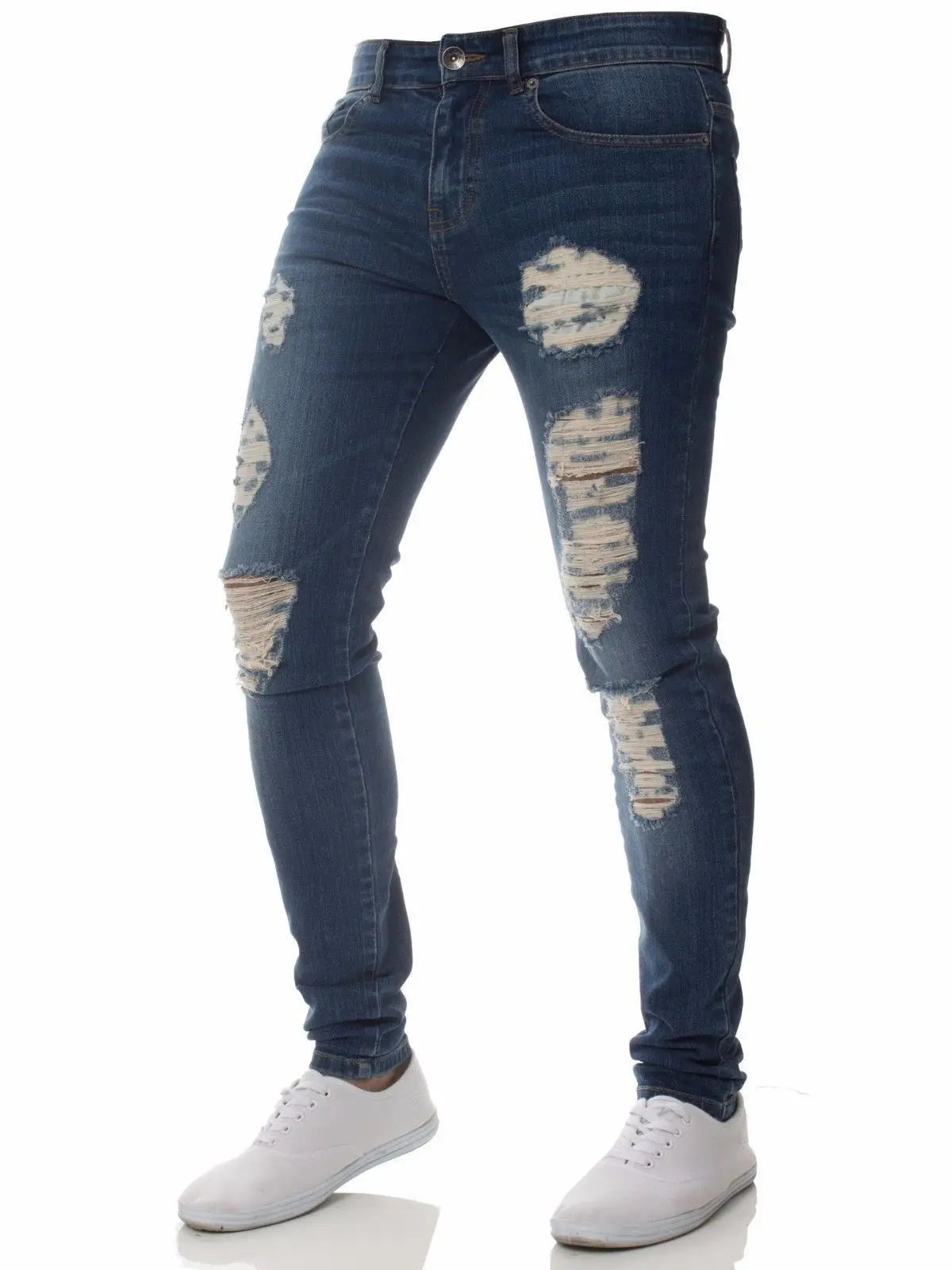 new White Embroidery Jeans Men Cotton Stretchy Ripped Skinny Jeans High Quality Hip Hop Black Hole Slim Fit Oversize Denim Pants