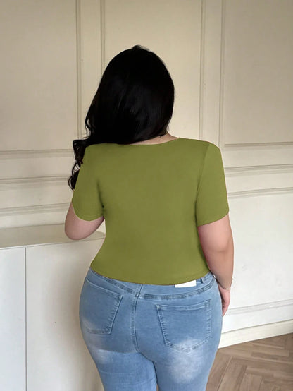 Plus Size, Fashion, Spring/Summer, Tie-front, Sexy, Seductive Style, T-shirt, Fitted, Slimming, Seductive Style
