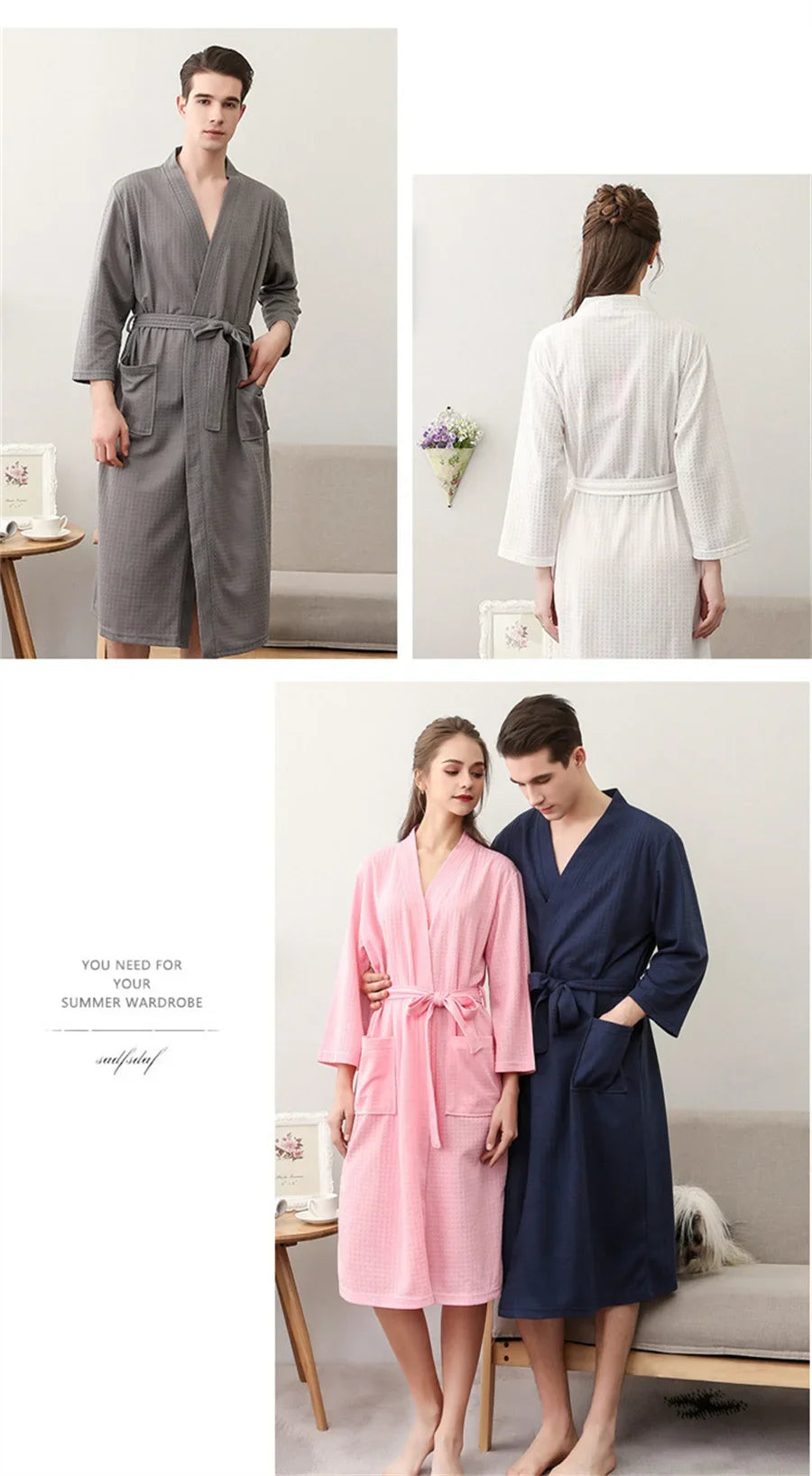 Unisex Kimono Badrock Lång – Lätt Mjuk Sommar & Höst Loungewear, 17 Färger M–3XL