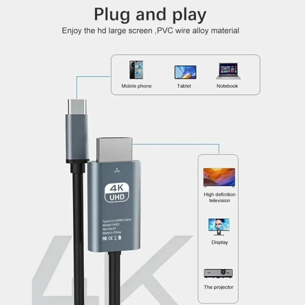 USB-C till HDMI-kabel 2 m – välj 4K 30 Hz eller 60 Hz