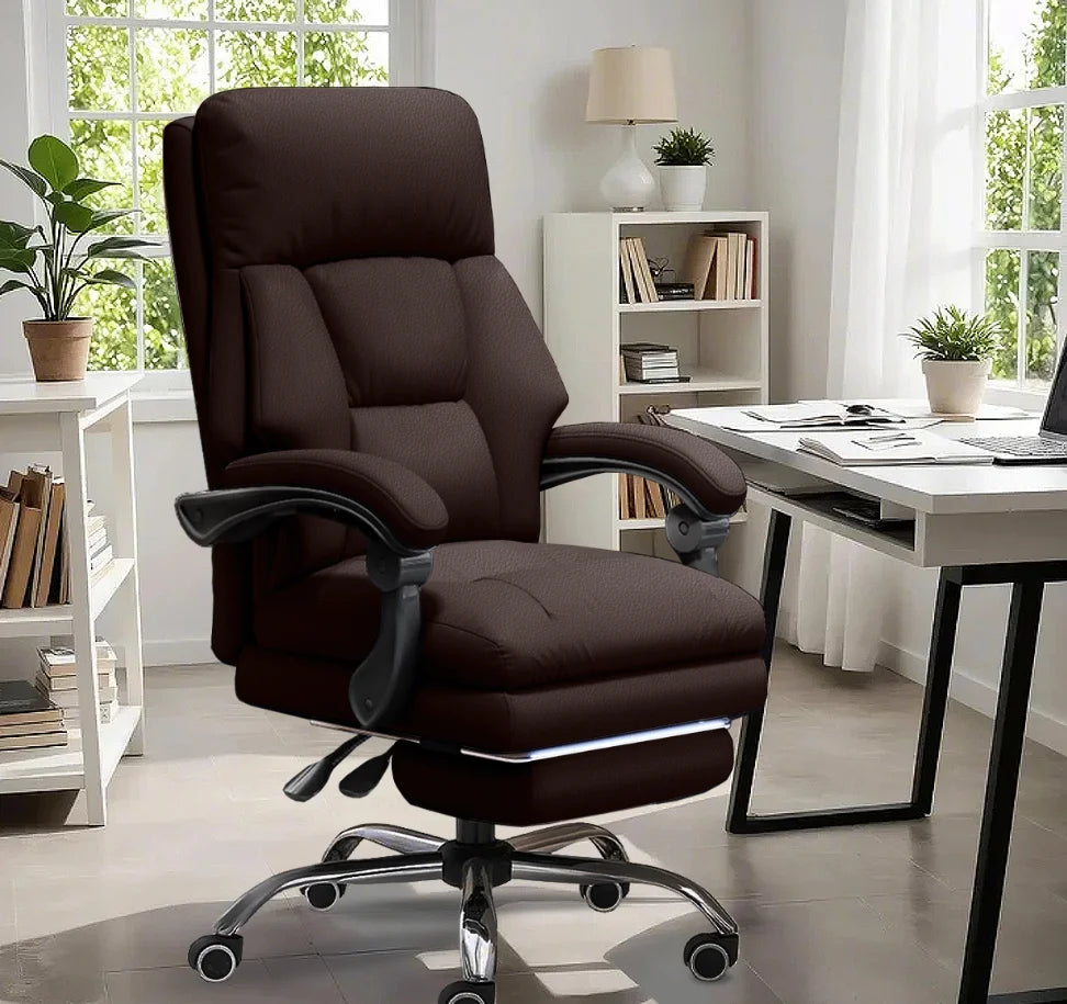 High-Back Ergonomic Office Chair, Swivel with Retractable Footrest, Multi-Position Adjustable Boss Chair