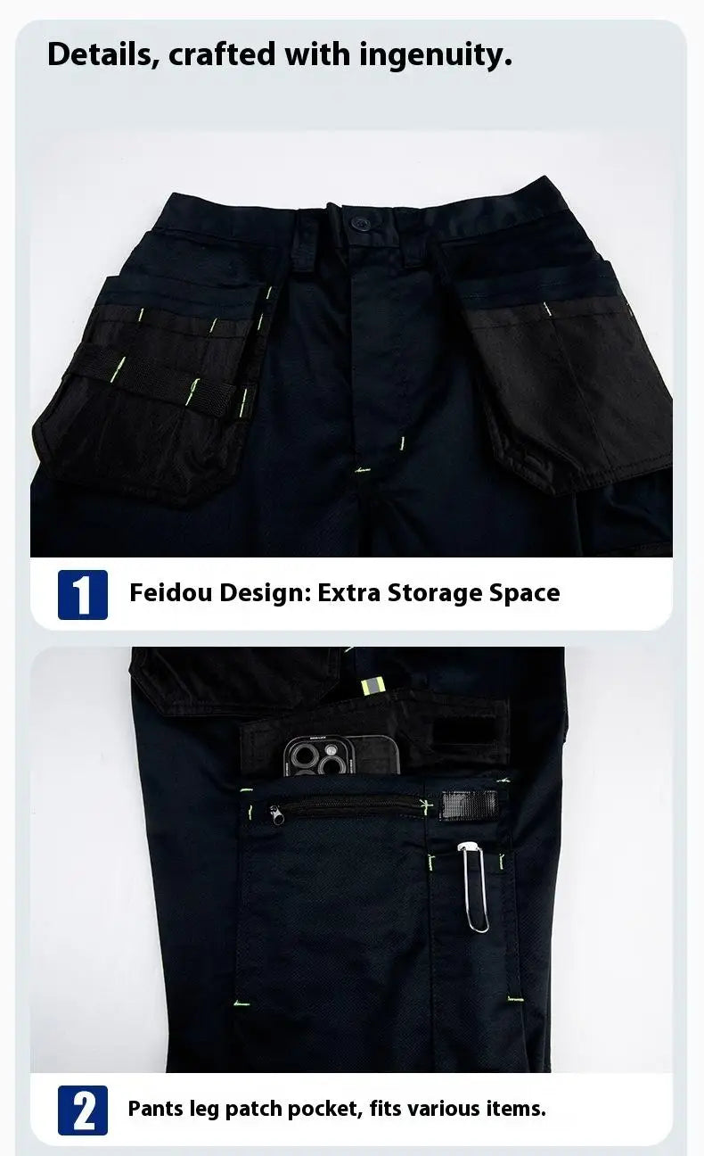 Spring And Autumn Elastic Work Pants Repair Workshop Wear Resistant Reinforced Multi Pocket Welding Pants