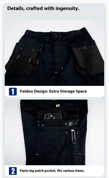 Spring And Autumn Elastic Work Pants Repair Workshop Wear Resistant Reinforced Multi Pocket Welding Pants