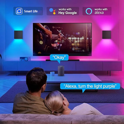 Tuya Smart Kubvägglampa – RGBCW, Justerbar Vinkel 0–130°, IP65, 12W, WiFi, Alexa & Google