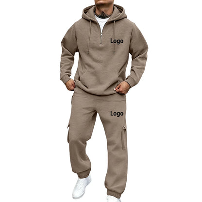 Customized Print Men Tracksuit 2 Pieces Half Zipper Athletic Hoodies Sweatpants Women Training Casual Running Jogging Suit Sets