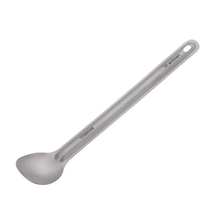 Tiartisan Titaniumsked & Spork – Ultralättviktig 15g, Långt Handtag, Frostad/Polerad, Camping