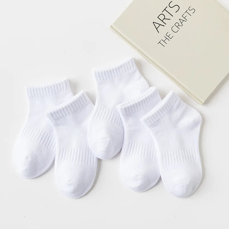 5 Pairs/Lot 2023 New Summer Children Socks Cotton Kids Fashion Black White Gray For 1-12 Years Teen Student Baby Girl Boy Socks