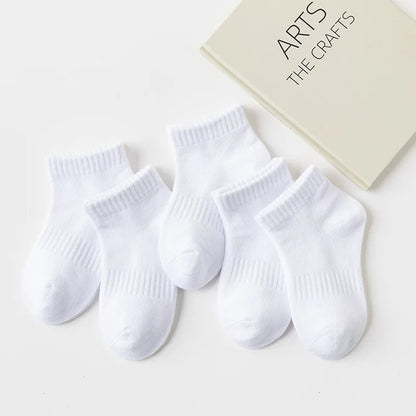 5 Pairs/Lot 2023 New Summer Children Socks Cotton Kids Fashion Black White Gray For 1-12 Years Teen Student Baby Girl Boy Socks