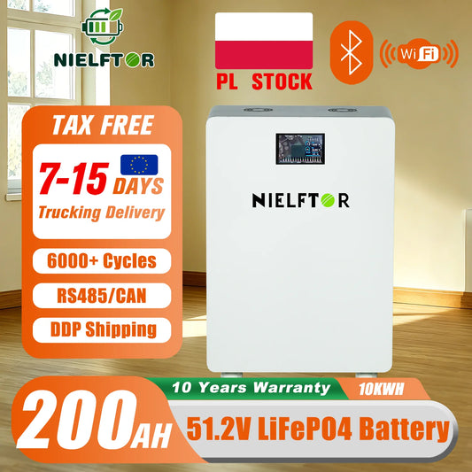 NIELFTOR 48V 200Ah 10kWh LiFePO4 Lithium Battery Built in 200A Smart BMS Big Power 51.2V LiFePO4 Battery for Energy Storage Off-Grid Solar System PL EU Stock