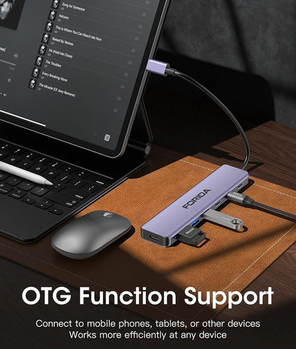 FORIDA Aluminum USB C Hub 3.2 and 3.0 10Gbps USB C HDMI Splitter PD 100W Power Charging USB 3.2 Gen2 Adapter for Laptop PC
