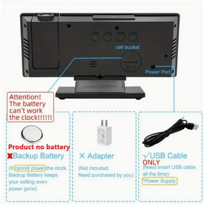 Projection alarm clock  multifunction Intelligent luminous clock Bedroom large screen digital clock 180℃ back and celling projec