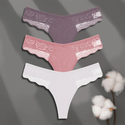 FINETOO 3-pack spetsstring i bomull med låg midja