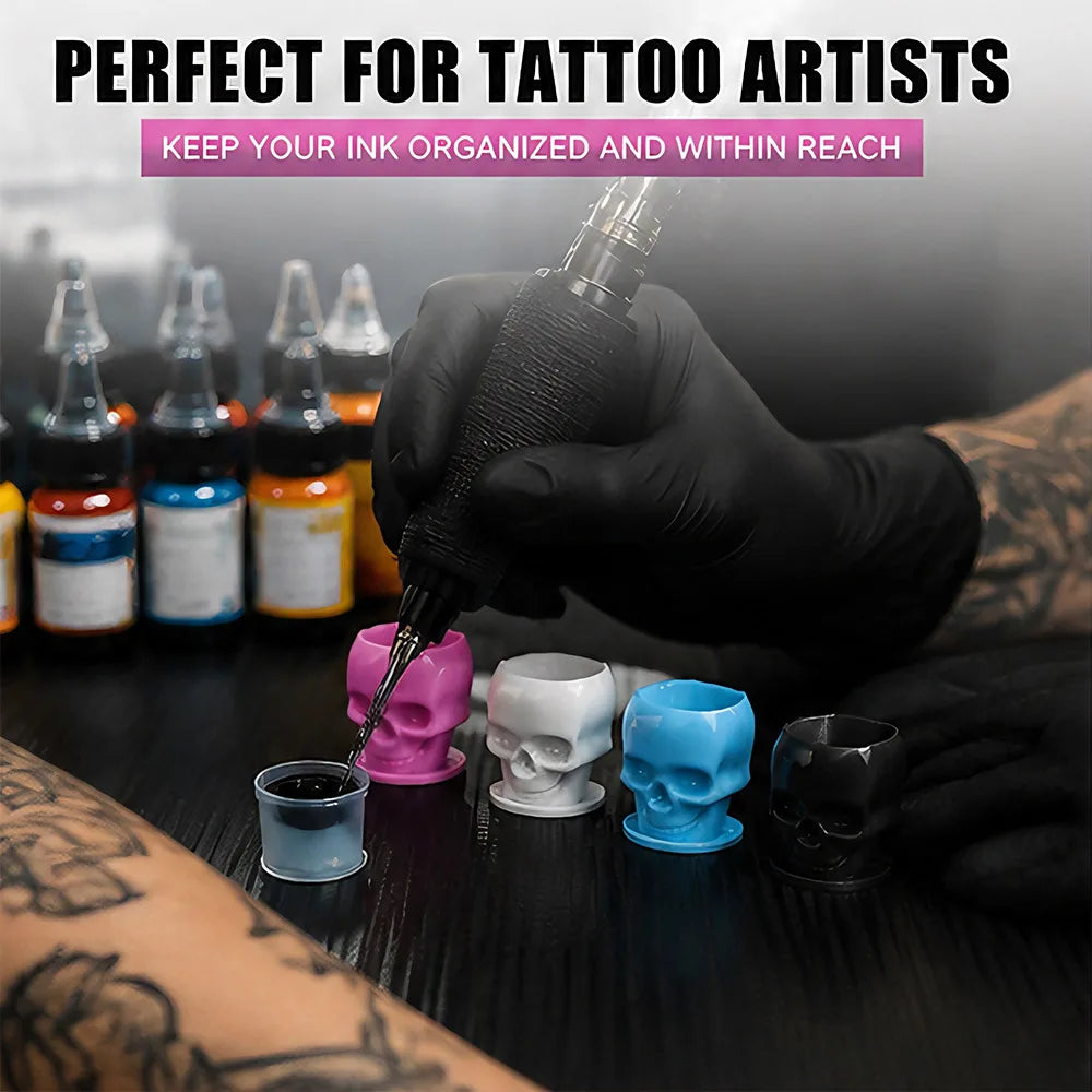 200/100/50PCS Disposable Skull Tattoo Ink Cups Black/White/Pink/Blue Pigment Container Plastic Ink Holder Tattoo Accessories