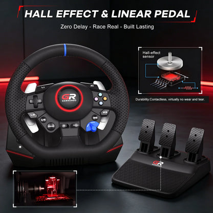 Gaming Steering Wheel For PS5/PS4/PC 270°&900° RGB Simulator Racing Wheel Volante Macro Vibration Hall 3Pedal and Gear Lever Set